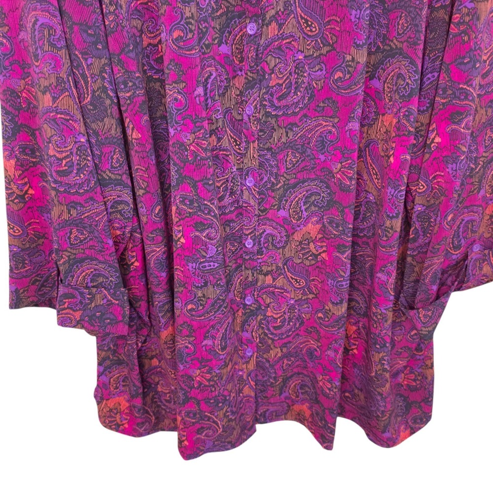 Catherines Top Womens Plus 5X 34/36W Purple Paisley Print Button Up Blouse - Picture 5 of 7